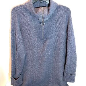 Olive + Oak Slate Blue Pullover Zipped Sweater Cable Knit Ribbed Texture Size XL